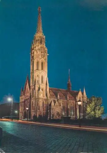 Europe Hungary Budapest Matthias church night view 1970 postcard