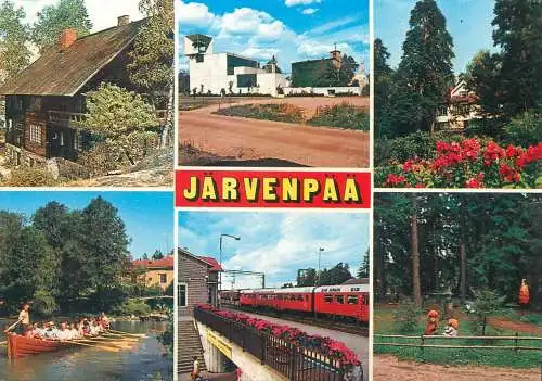 Europe Finland Jarvenpaa Suomi multi view train boat church postcard