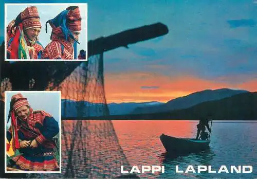 Europe Finland greetings from Lapland ethnic traditions fishing boat postcard