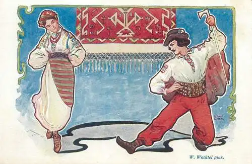 W. Wachtel polish artist signed postcard polish folk types