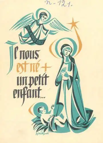 Religion Christmas greetings scene Pax a vous tous Christianity beliefs angels postcard