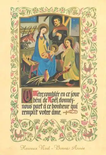Religion Heureux Noel Bonne Annee greetings Christianity beliefs Holy Family postcard