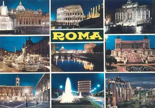 Europe Italy Rome multi view Colloseo Trevi capitol Forum Sant'Angelo postcard