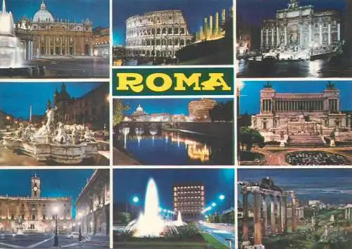 Europe Italy Rome multi view Colloseo Trevi capitol Forum Sant'Angelo postcard