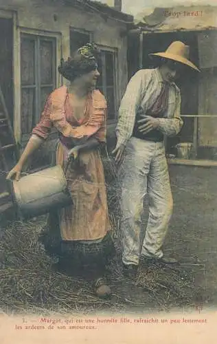 Photo real greeting card farm scene joy intimacy love 1905 France postcard