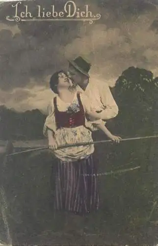 Ich liebe Dich elegance intimacy love Germany peasant types lovers postcard