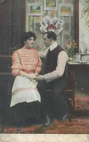 romantic couple lovers elegance intimacy love postcard