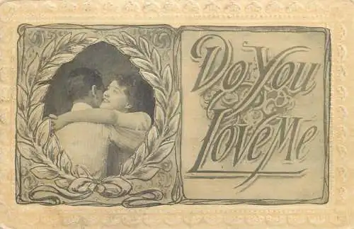 couple Do you love me embrace joy love intimacy elegance 1900s US postcard