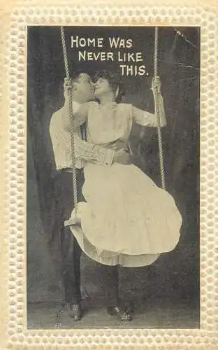 couple lovers love romance joy couples elegance swing Home was never like this 1910 postcard