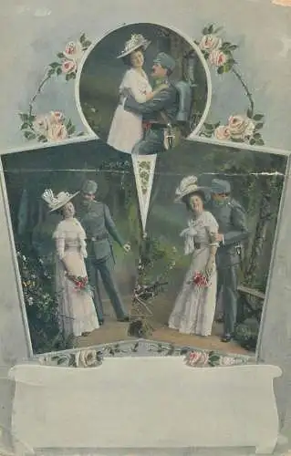 Photo real greeting card love romance joy couples elegance uniform military 1916 Postcard