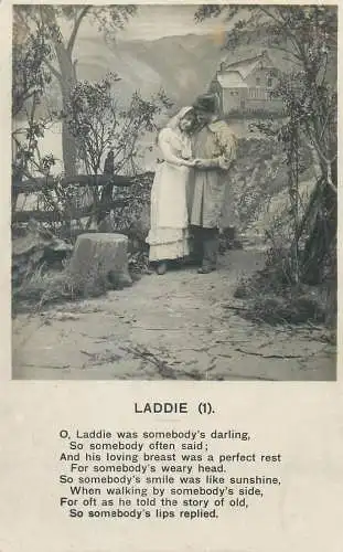 Photo real greeting card Laddie poem hug love embrace landscape postcard