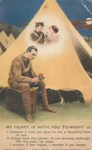 Photo real greeting card soldier poem song uniform tent Postcard