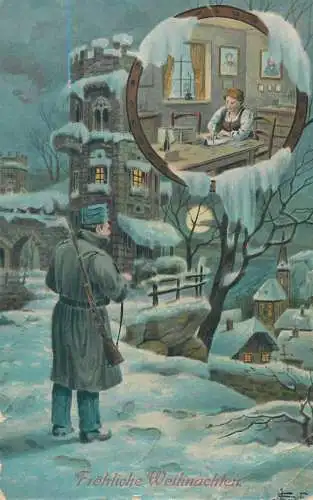 Soldier lover Frohliche Weihnachten Postcard Christmas greetings