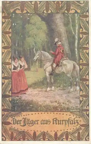 Painting Der Jager aus Kurnfalz horsemen costume elgance 1914 Postcard
