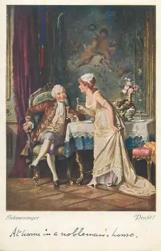 Painting Sduveninger profit high class scene champagne uniform clothes Postcard