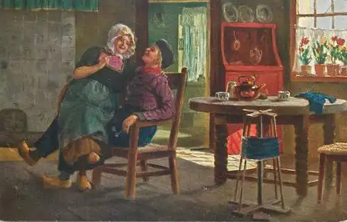Painting joyful scene indoor love romance Holland Postcard