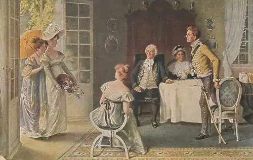 Painting M. Volkhardt Soyez le beinvenu umbrela lady elegance confort uniform costume Postcard