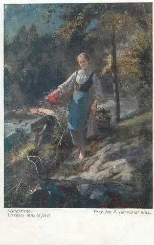 Painting Waldfrieden La repos dans le foret Prof Jos. E. Horwarier1918 Postcard