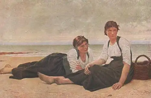 Painting P.A. Delohhe dans l'attente inquiete Postcard