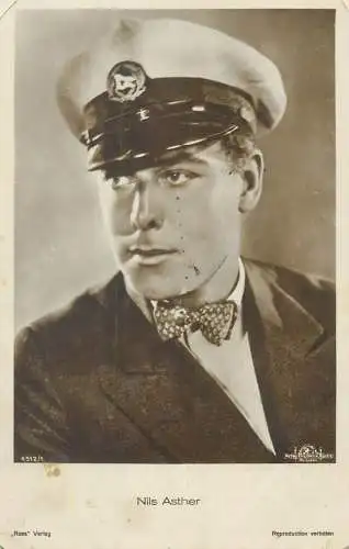 Movie Film start actors Nils Asther navy cap postcard