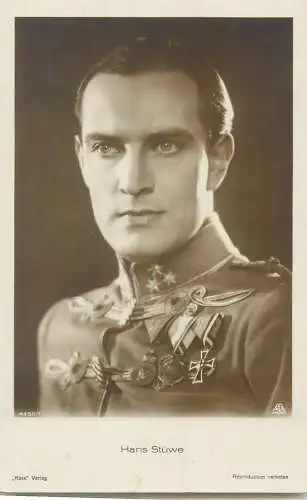 Movie Film start actors Hans Stuwe officer uniform medals postcard