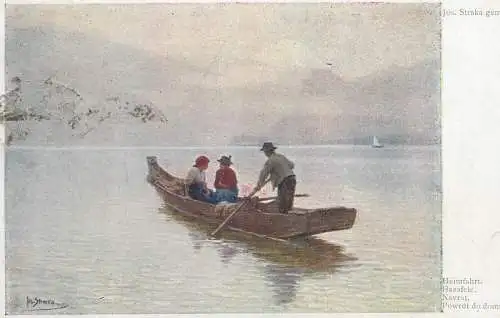 Illustrators postcard Heimfahrt Hazafele Navrat rowboat