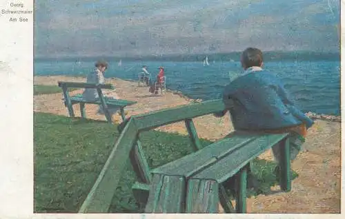 Illustrators postcard Georg Schwarzmaier Am see 1919