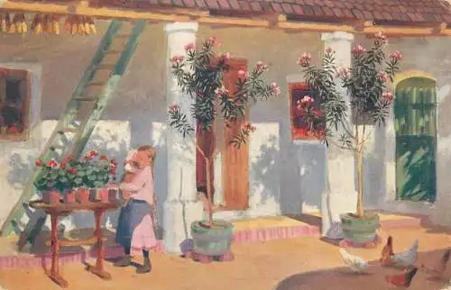 Illustrators postcard Pap Viragosudvar Blumenhof