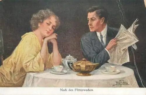 Illustrators postcard Nach den Flitterwochen Hamburg