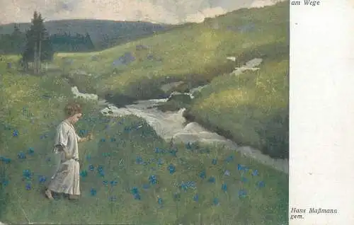 Illustrators postcard Hans Massmann gem Am Wege Bern 1920