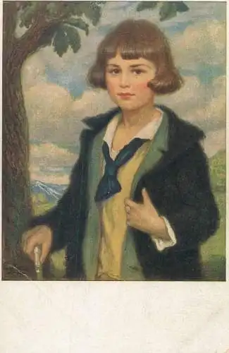 Illustrators postcard girl portrait mountain view 1925