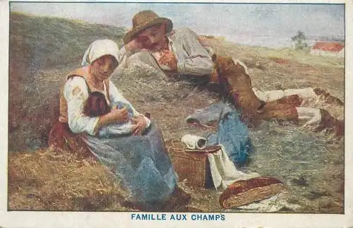 Illustrators postcard famille aux champs