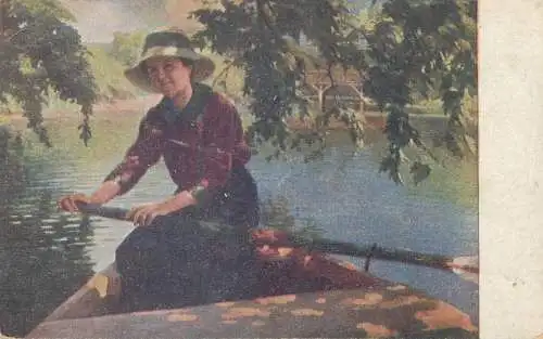 Illustrators postcard Laszgallner Parti lombok alatt Ein Schattiges Platzchen