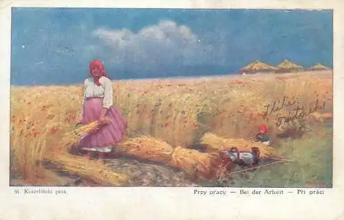 Illustrators postcard St. Koszelinski Przy pracy Bei der Arbeit Pri praci 1917