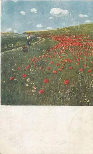 Illustrators postcard Rorophot Budapest Szinyei Merse Mohnfeld poppey field