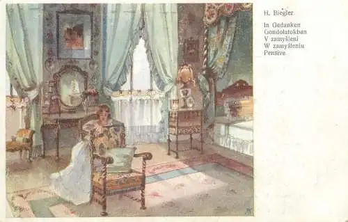 Illustrators postcard H. Biegler Pensive In Gedanken