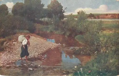 Illustrators postcard Szinyei Patak der Bach 1894