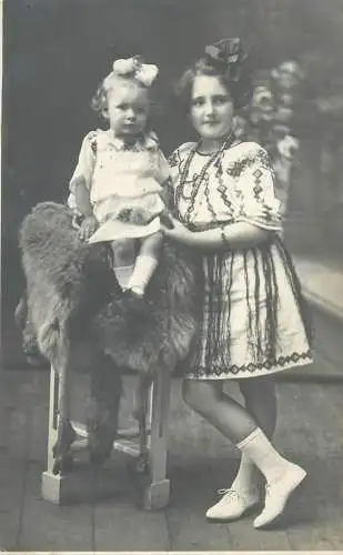 Children types early studio photo postcard folk costume