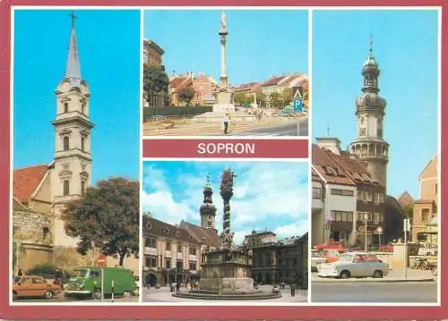 Europe Hungary Sopron multi view large religion stamp Magyar festo 1985 postcard