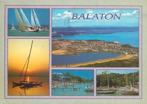 Europe Hungary Balatonfenyves multi view water sports surf yacht 1998 postcard