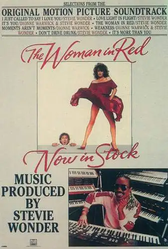 Cinema movie poster film advertising postcard The Woman in Red Now in Stock music produced by Stevie Wonder