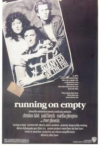 Cinema movie poster film advertising postcard river phoenix in running on empty