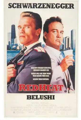 Cinema movie poster film advertising postcard Arnold Schwarzenegger & James Belushi in Red Heat