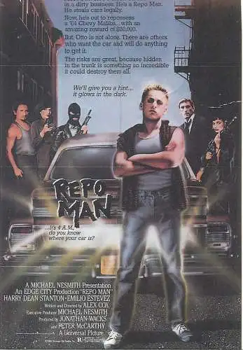 Cinema movie poster film advertising postcard Repo Man