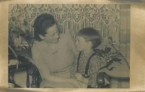 Postcard family photo young boy and his mother