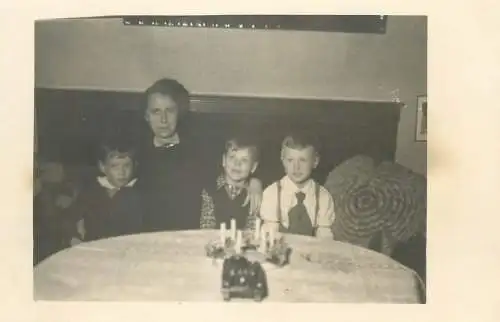 Postcard family group photo mother and her three sons
