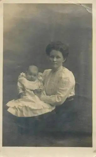 Postcard mother with little baby family portrait