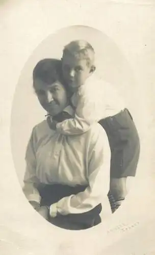 Postcard mother and her young boy souvenir photo