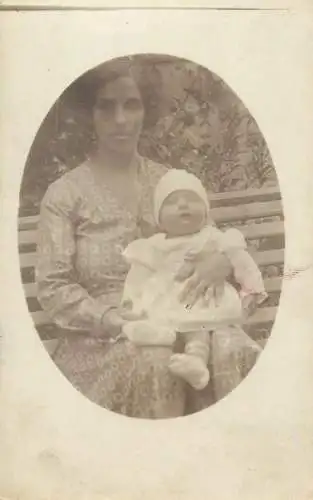 Postcard mother with little baby family photo