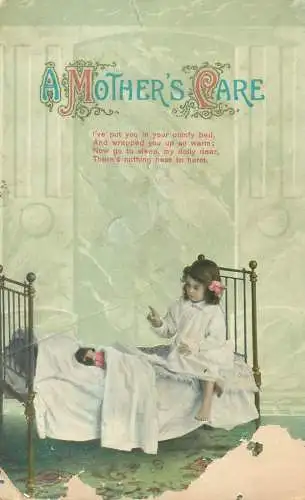 Enfants A mother's Care Postcard cute girl playing house